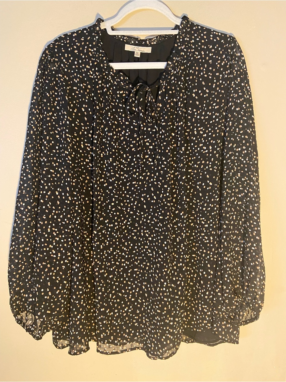 Les Serein Abstract Speckel Print Tie-Neck Long-Sleeve Blouse